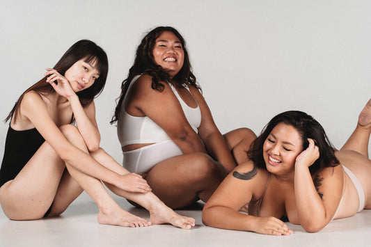 3 Curvy women lounging in their underwear - Lincraft Design