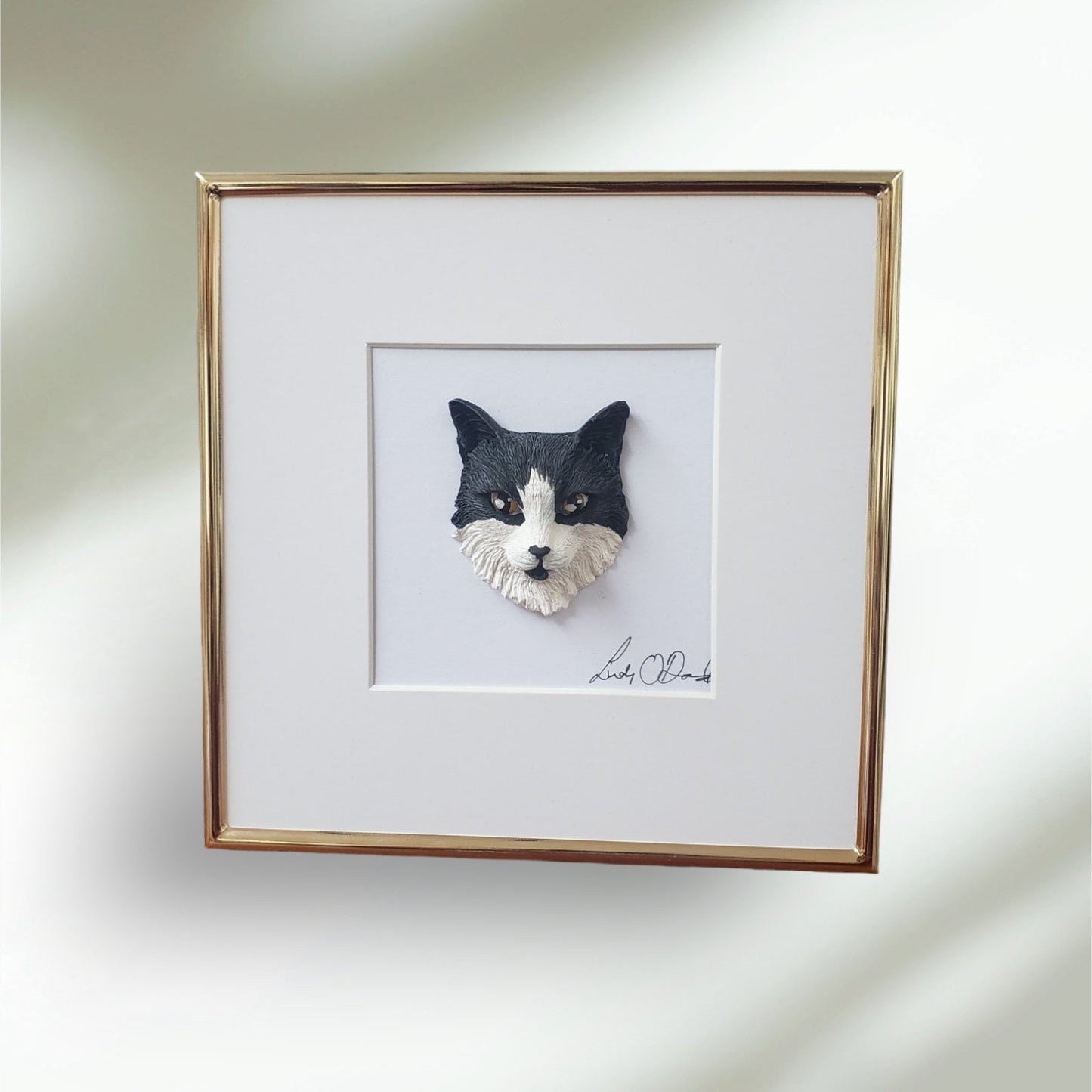 Handmade Custom 3D Pet Cat Portraits 6"X 6"frame | Irish Handmade Jewellery - Lincraft Design