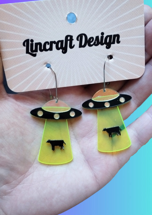 Acrylic Cow Abduction Earrings | Irish Handmade Jewellery - Lincraft Design