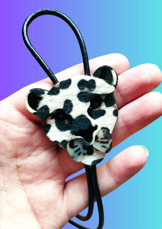 Handcrafted Leopard Bolo Tie made from High-Quality Acrylic by Lindsay O'Donnell - closeup